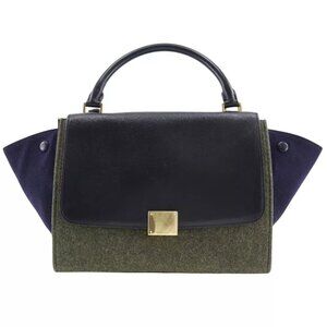 CELINE Trapeze Handbag Black / grey felt/Calfskin Women